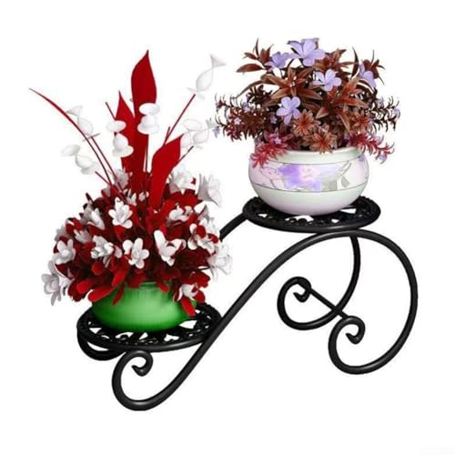 Pflanzenständer für drinnen und draußen, mit 2 Ebenen, elegantes Blumenregal mit rostbeständigen Eigenschaften (schwarz) von Fauhapyway