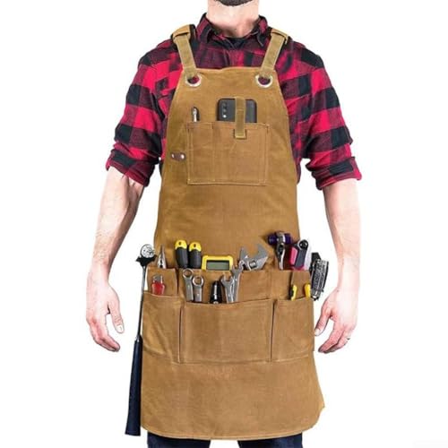 Professionelle Garten- und Holzbearbeitungsschürze, dickes Segeltuchmaterial, wasserdicht und mehrere Taschen für Werkzeuge (schwarz) von Fauhapyway