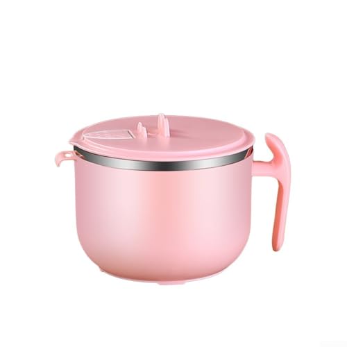 Ramenschüssel aus Edelstahl, 1200 ml, mit Griff und Deckel zum Kochen, Erhitzen für Instant-Nudeln und Suppen (Rosa) von Fauhapyway