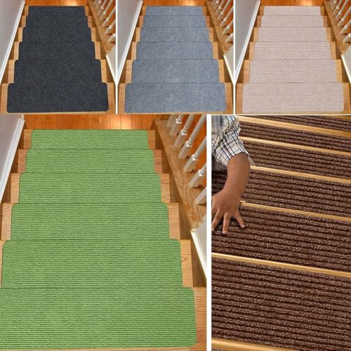 Rutschfeste Massivholz-Teppich-Stufenmatten mit Bodenschutz und Waschmatte, entworfen, um Lärm zu reduzieren und Treppen zu schützen (5 Stück, grün) von Fauhapyway