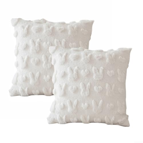 Set mit 2 Oster-Kissenbezügen mit bezauberndem Hasen-Design für Sofa und Couch (weiß, 45 x 45 cm) von Fauhapyway