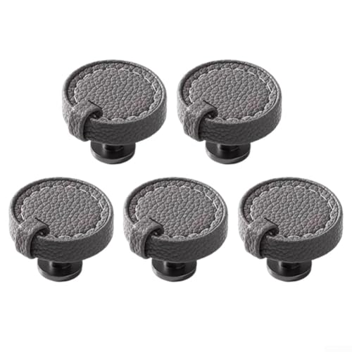 Set mit 5 runden Schubladengriffen aus Leder mit Zinklegierungsbasis, verbessert die Ästhetik von Küchen, Badezimmern und Schränken (grau) von Fauhapyway
