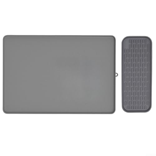 Silikon-Kaffeemaschinen-Bar-Pad und Abtropfmatte mit erhöhtem Rand, um verschüttete Flüssigkeiten einzudämmen und Arbeitsplatten in Küche und Kaffeestation zu schützen (grau) von Fauhapyway