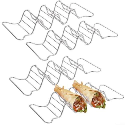 Spülmaschinenfestes Taco-Tablettt, aus Edelstahl mit innovativer Wellenform, für jeweils bis zu drei leckere Tacos (Silber) von Fauhapyway