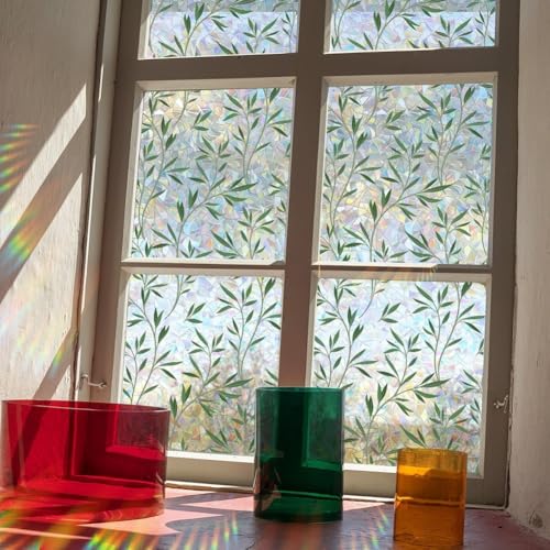 Statische Fensterfolie, doppelseitig, mit grünen Rankenblättern, für Privatsphäre und Dekoration an Glastüren und Fenstern (40 x 200 cm) von Fauhapyway