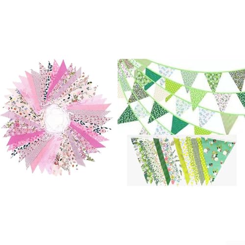 Stilvolle Stoffgirlande, für Hochzeit, Party, Heimdekoration, Grün / Rosa (15 Meter grün) von Fauhapyway