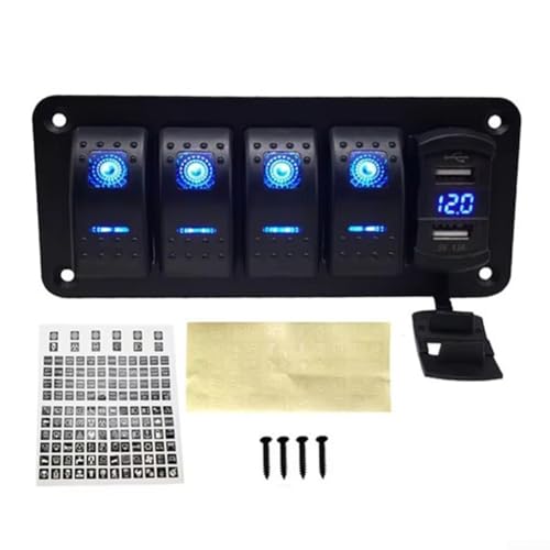 Wasserdichte 5/6/8-Gang-Wippschalter-Panel für Autos mit LED-Voltmeter und USB-Ladefunktion (5-Gang) von Fauhapyway