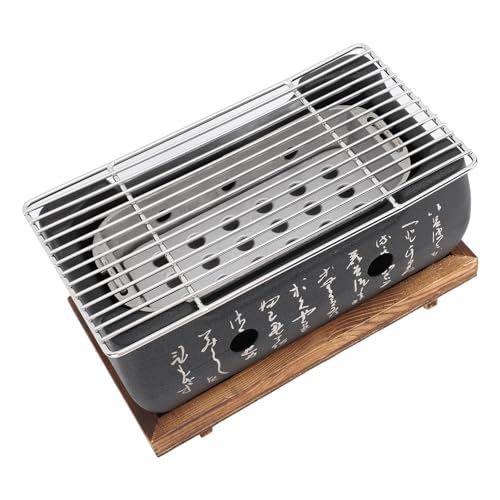Fauitay Tragbarer Japanischer BBQ -Grill, 9,4 -Zoll -Herd für Holzkohle -Grill -Rechteck Rechteck Kalligraphie Schnellheizung Aluminiumlegierung Drahtgrill Basis für Camping, Garten, Terrasse (M) von Fauitay