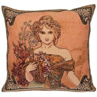 Alphonse Mucha Frühling Printemps Jahreszeiten Belgian Belgium Jacquard Woven Handgefertigter Gobelin Kissenbezug, 46cm X 46cm, 18" 18" von FauveFineArts