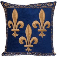 Golden Fleur De Lys Auf Blue Chenille Belgium Belgium Jacquard Handgewebt Gobelin Kissenbezug, 47cm X 18" von FauveFineArts