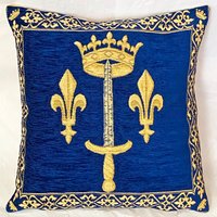 Jeanne Darc Etendard Joan Of Arc Standard Schwert & Krone Belgian Jacquard Handgewebt Gobelin Chenille Kissenbezug 47cm 18" von FauveFineArts