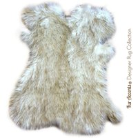 Kunstpelz Shaggy Schaffell Überwurf Teppich - Wollteppich Design Shag Off White Mit Schwarzen Oder Braunen Spitzen Original Pelz Akzente Designer von FauxFurRugs