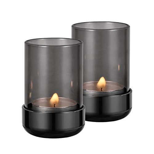 Faveaux Teelichthalter Glas Metall Teelichtgläser Kerzenhalter Schwarz Windlicht Glas Deko Geschenke für Tischdeko Dekoration, Schwarz 2 Stück von Faveaux