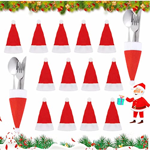 Favengo 20 Stück Weihnachten Bestecktaschen Weihnachten Besteckhalter Weihnacht Bestecktasche Tischdeko Weihnachtsbesteckhalter Klein Weihnachtsmannmütze Rot Besteck Tasche für Weihnachtstischdeko von Favengo