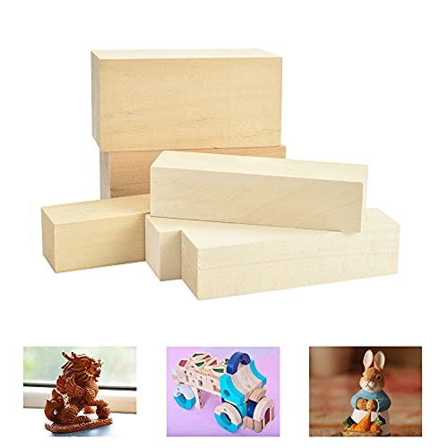 Favengo 6 Stück Lindenholz Schnitze Schnitzholz Natürlich Rohlinge Balsaholz zum Schnitzen Holzblöcke Unbehandelt Schnitzblock Schnitzrohlinge für Kinder Erwachsene DIY Handwerk 10x2,5x2,5cm&10x5x5cm von Favengo