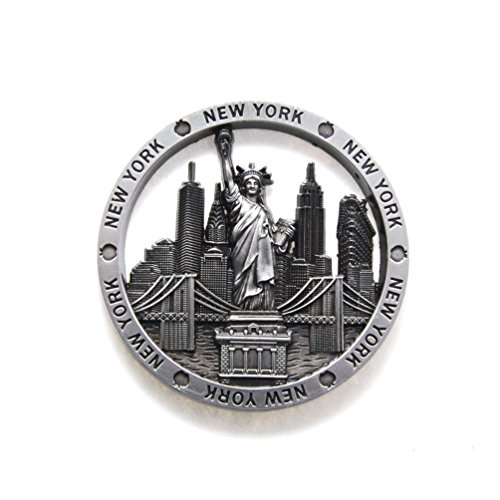 Favorict New York Souvenir Kreis Metall NY Kühlschrankmagnet - Freiheitsstatue, Brooklyn Bridge, NY, Chrysler Building Flatiron NYC Metall Magnet Pack 1 von Favorict