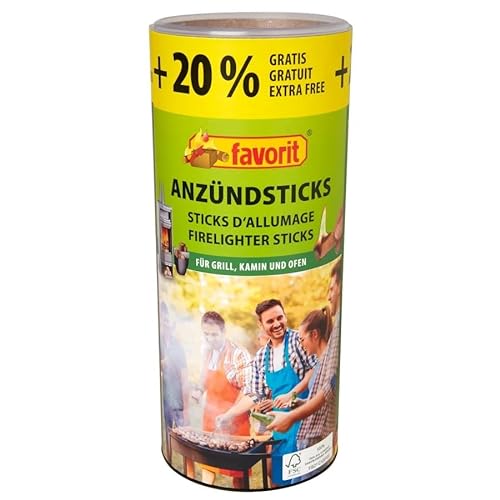 Favorit 1257 Anzündestiks Naturholz; Praktische Anzünder aus Echtholz und Wachs, besonders brennstark und einfach zu verwenden; in praktischer Vorratsbox, 100 Stück + 20% gratis von Favorit