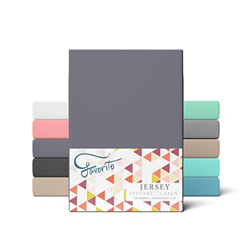 Favorito Jersey Spannbettlaken - 100% Baumwolle Spannbetttuch - Spann Bettlaken für Matratzen 180 x 200 cm - 200 x 200 cm, Farbe Titan Grau von Favorito