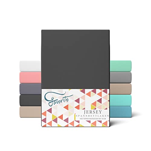 Favorito Jersey Topper Spannbettlaken - 100% Baumwolle Spannbetttuch - Spann Bettlaken für Topperauflagen 180 x 200 cm - 200 x 200 cm, Farbe Schwarz von Favorito