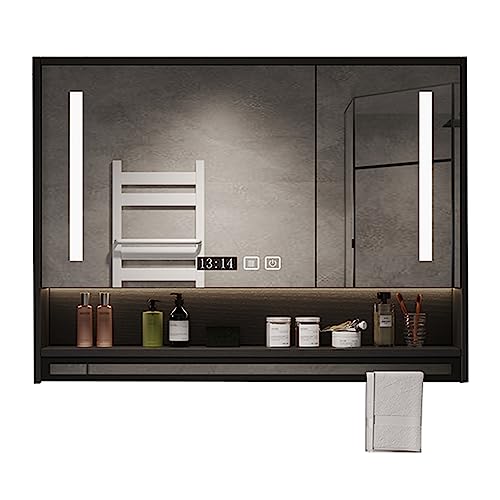 Favourite Wandmontierter Badezimmerspiegel-Aufbewahrungsschrank in Schwarz mit Entfeuchtungszeit (Size : 90cm) von Favourite