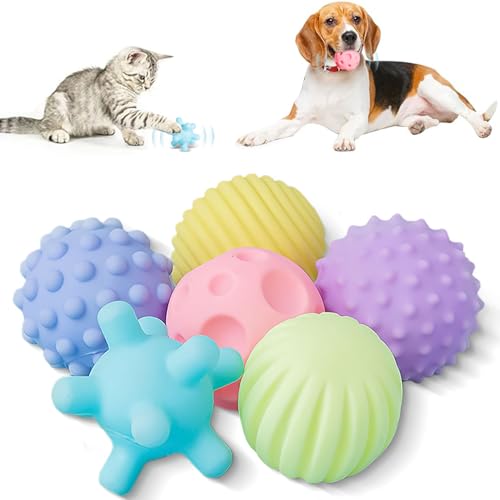 Favuit Hundeball Unzerstörbar, 6 Stück Hundespielzeug Ball Set Quietschend Dauerhaftes Jagdbälle Hunde Spielzeugbälle Schwimmfähig für Aggressive Kauer Kleine und Mittelgroße Hunde von Favuit