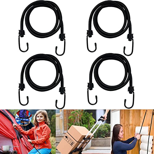 Spanngummis mit Haken Gepäckspanner 4 Stück 100 cm Gummi-Spannseile mit 2 Haken Befestigungsriemen Schwarz Gepäckgummi Spannseil Gummiseil Gepäckgurt für Fahrrad Camping Transportieren Verpacken von Favuit