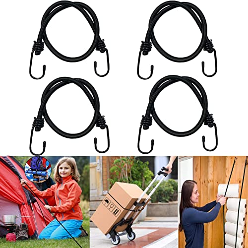 Spanngummis mit Haken Gepäckspanner 4 Stück 60 cm Gummi-Spannseile mit 2 Haken Befestigungsriemen Schwarz Gepäckgummi Spannseil Gummiseil Gepäckgurt für Fahrrad Camping Transportieren Verpacken von Favuit