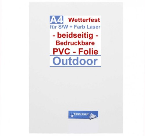 PVC Folie 100x A4, beidseitig bedruckbar mit S/W Laser und Farblaserdrucker, Kopierer Wetterfest, Outdoor von Faxland