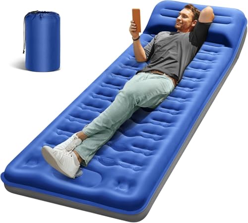 Fay Bless Isomatte für Camping – 15 cm, extra dicke, selbstaufblasende Campingmatratze mit integrierter Fußpumpe und Kissen für Zelt, Wandern, Rucksackreisen, Autoreisen, Einzelbett, Blau von Fay Bless