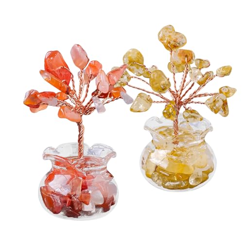 Fayemint 2 Stücke Heilung Kristall Geldbaum, Polieren Kristallbaum, Feng Shui Bonsai, für Reichtum Glück Hause Deko (Rot und Gelb) von Fayemint