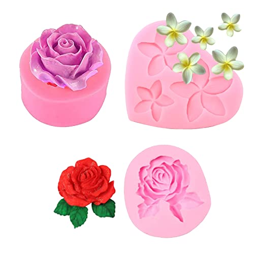 Fayemint 3 Stück Silikonblütenformen, Silikon Fondant Formen, Silikonform Fondant Blumen, Rosen-Tonformen, für Kuchendekoration Süßigkeiten Schokolade Kuchen von Fayemint