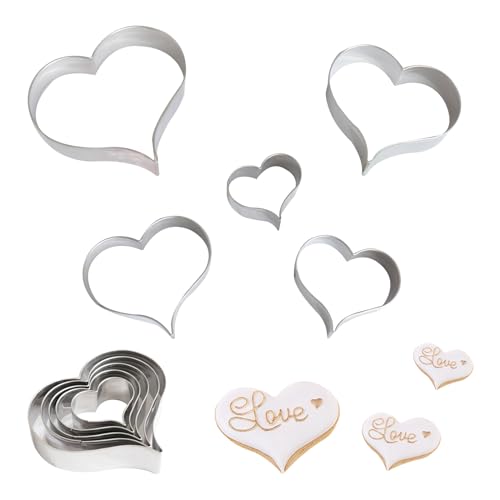 Fayemint 5 Stück Ausstechformen, Herz Ausstecher, Edelstahl Ausstechformen, 5 Größen, Silber, für Kekse, Pralinen, Kekse, Fudge von Fayemint