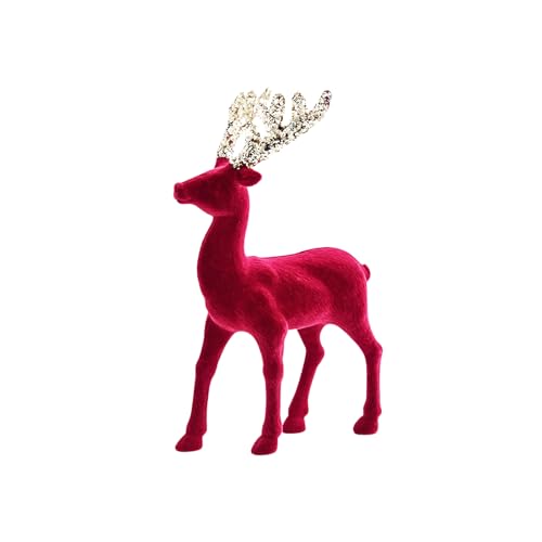 Fayemint Beflockte Hirsch Deko, Rentier Skulptur, Rote Hirsch Figur, für Tisch Und Büro Festliche Weihnachtsdekoration von Fayemint