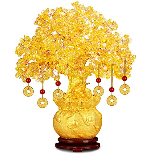 Fayemint Gold Citrin Edelstein Baum, Gold Glücksbaum Pfennigbaum, Bonsai für Glück Geld, Geeignet für Die Dekoration von Büros und Wohnzimmern, für Reichtum von Fayemint