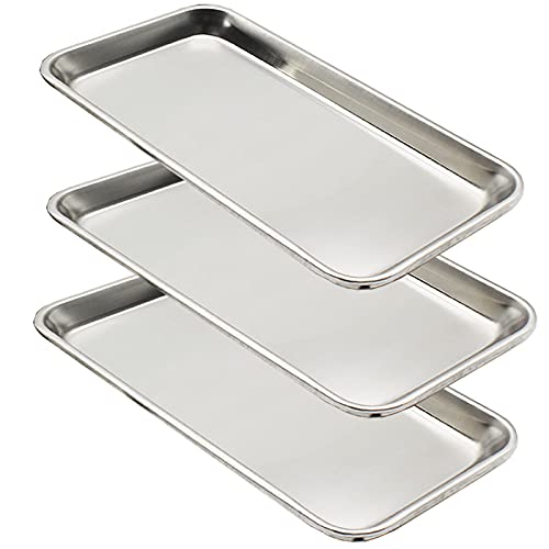 3 Pieces Stainless Steel Tray, Stainless Steel Small Tray, Stainless Steel Tray for Gourmet Placement, Kitchen Tray, Restaurant Supplies (Silver) von Fayemint