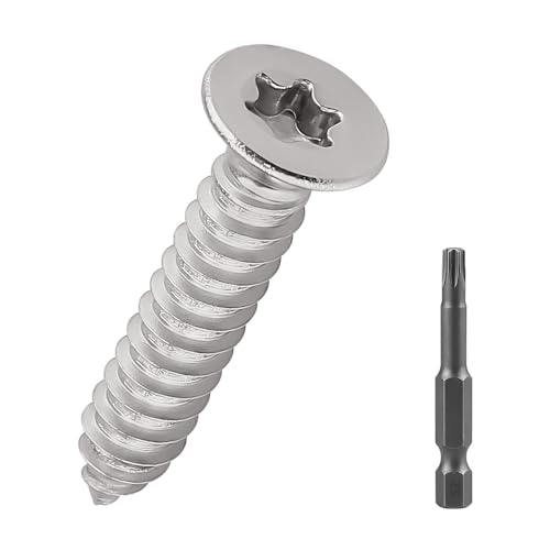 #12 x 3,8 cm Torx-Flachkopf-Blechschrauben, 304 Edelstahl 18–8, selbstschneidende Schrauben für Metall, Holz und Kunststoff, mit 50 mm Stern-Bit, 50 Stück #12 x 3,8 cm Torx-Flachkopf-Blechschrauben, 304 Edelstahl 18–8, selbstschneidende Schrauben für Metall, Holz und Kunststoff, mit 50 mm Stern-Bit, 50 Stück von Fayeploo