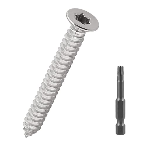 #12 x 3,8 cm Torx-Flachkopf-Blechschrauben, 50 Stück, 304 Edelstahl 18–8, selbstschneidende Schrauben für Metall, Holz und Kunststoff, mit 50 mm Stern-Schraubendreher-Bit #12 x 3,8 cm Torx-Flachkopf-Blechschrauben, 50 Stück, 304 Edelstahl 18–8, selbstschneidende Schrauben für Metall, Holz und Kunststoff, mit 50 mm Stern-Schraubendreher-Bit von Fayeploo