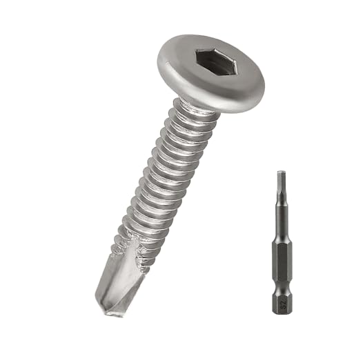 50 Stück # 12 x 3,5 cm Flachrundkopf-Blechschrauben, 410 Edelstahl, selbstbohrende Schrauben für Metall, Stecknuss im Lieferumfang enthalten 50 Stück # 12 x 3,5 cm Flachrundkopf-Blechschrauben, 410 Edelstahl, selbstbohrende Schrauben für Metall, Stecknuss im Lieferumfang enthalten von Fayeploo