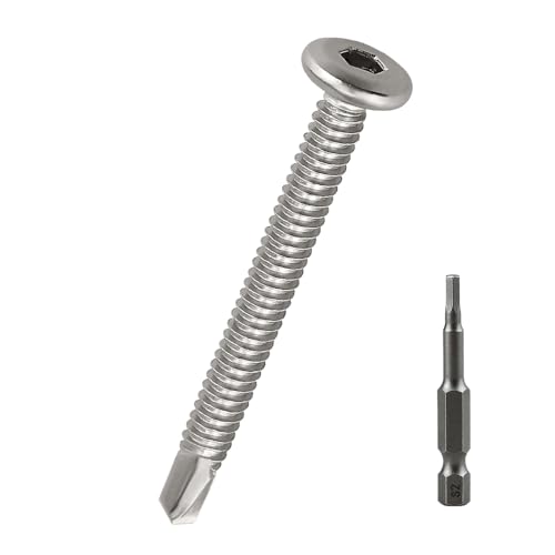50 Stück # 12 x 4,5 cm Flachrundkopf-Blechschrauben, 410 Edelstahl, selbstbohrende Schrauben für Metall, Stecknuss im Lieferumfang enthalten 50 Stück # 12 x 4,5 cm Flachrundkopf-Blechschrauben, 410 Edelstahl, selbstbohrende Schrauben für Metall, Stecknuss im Lieferumfang enthalten von Fayeploo