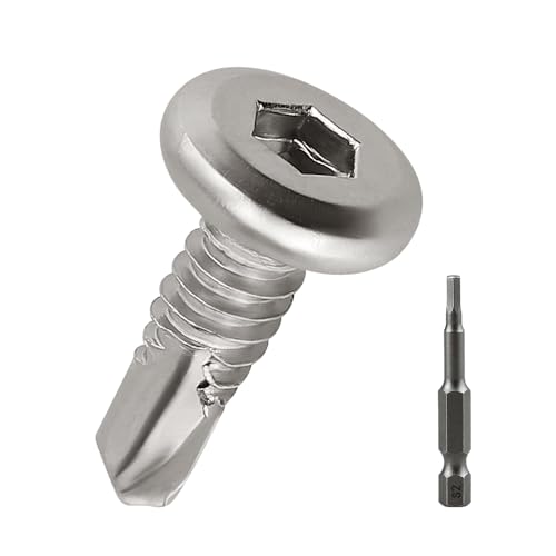 50 Stück # 14 x 5/8 Zoll Flachrundkopf-Blechschrauben, 410 Edelstahl, selbstbohrende Schrauben für Metall, Steckschlüssel-Bit im Lieferumfang enthalten 50 Stück # 14 x 5/8 Zoll Flachrundkopf-Blechschrauben, 410 Edelstahl, selbstbohrende Schrauben für Metall, Steckschlüssel-Bit im Lieferumfang enthalten von Fayeploo