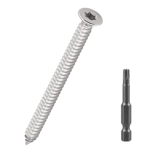 Torx-Flachkopf-Blechschrauben, 304 Edelstahl 18–8, selbstschneidende Schrauben für Metall, Holz und Kunststoff, mit 50 mm Stern-Bit, 10 Stück Torx-Flachkopf-Blechschrauben, 304 Edelstahl 18–8, selbstschneidende Schrauben für Metall, Holz und Kunststoff, mit 50 mm Stern-Bit, 10 Stück von Fayeploo