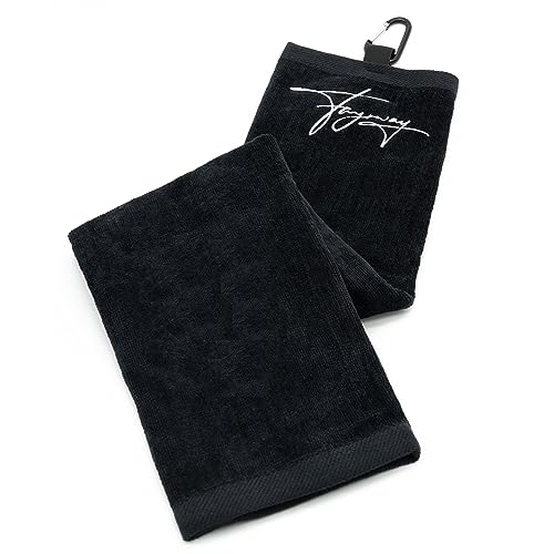 Fayrway Golf Handtuch Schwarz - Hochwertiges Golfhandtuch aus Baumwolle mit Karabiner zum Aufhängen von Fayrway