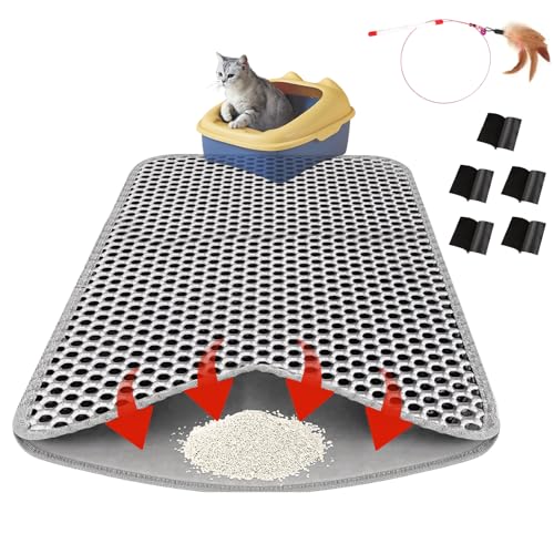 Fayskpwe Katzenstreu Matte 60x45CM, doppelte Schicht wasserdicht Streu Matte, Honeycomb Design Katzenstreu Matte (hellgrau) von Fayskpwe