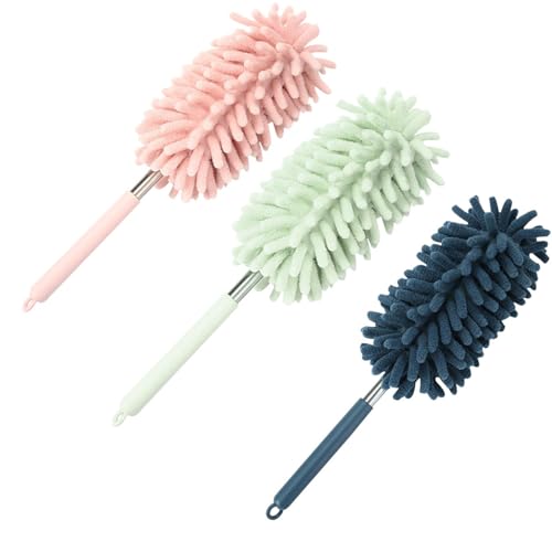 3 Pcs Retractable Long-Reach Washable Dusting Brush, Microfiber Hand Duster with Telescoping Pole von Fayvosiue