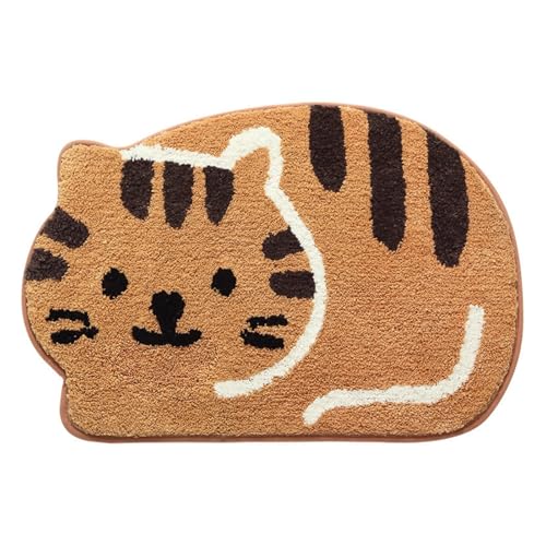 40,6 x 61 cm Katzenform-Teppich, Duschmatte, Badvorleger, niedlich, Katzengesicht, Badezimmerteppich, waschbare Fußmatten (braune Katze) von Fazanwey