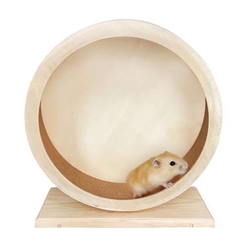 Hamster Wheel Toy, Silent Wooden Spinner with Smooth Rotation and Stable Base, Small Animal Exercise Accessory for Gerbils Chinchillas Hedgehogs Active Play, Natural Wood von Fbinys