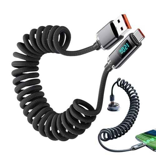 USB C Cables, 120W Spring Digital Display Charger, Fast force Transfer Cord, Coiled Charging Cable with Voltage Indicator, Good for Car Travel Desk Tablet Phone School Use, 3ft USB C Cables, 120W Spring Digital Display Charger, Fast force Transfer Cord, Coiled Charging Cable with Voltage Indicator, Good for Car Travel Desk Tablet Phone School Use, 3ft von Fbinys