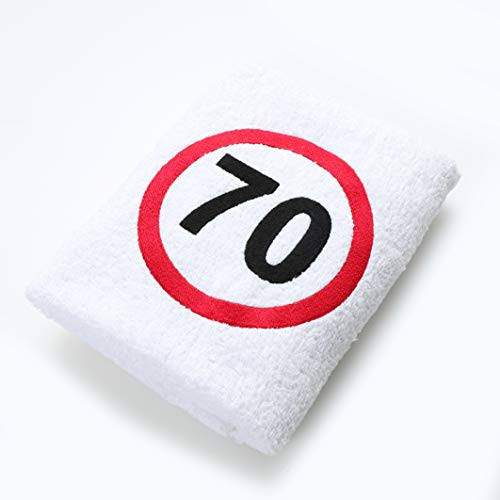 Abc Casa Geschenk zum 70 Geburtstag Handtuch mit aufgesticktem Verkehrszeichen für Mann und Frau - nützliches 70 Jahre Geburtstagsgeschenk - Eine praktische 70 jähriges Jubiläum Geschenkidee von Fcalvy