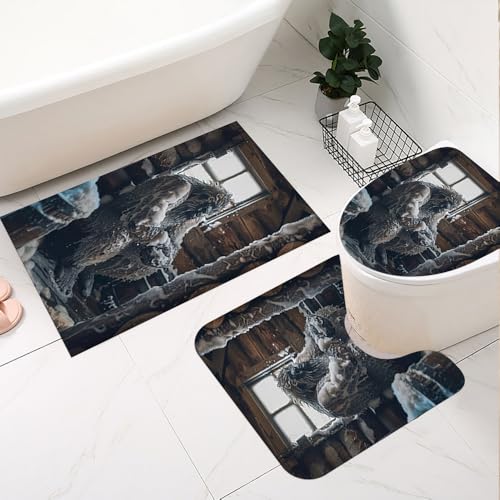 Fchen art Badematten-Set mit Gummi-Rückseite, U-förmiger WC-Vorleger mit Bigfoot in der Kabine, rutschfeste lustige Tier-Badematten-Set, 3-teilig Fchen art Badematten-Set mit Gummi-Rückseite, U-förmiger WC-Vorleger mit Bigfoot in der Kabine, rutschfeste lustige Tier-Badematten-Set, 3-teilig von Fchen art