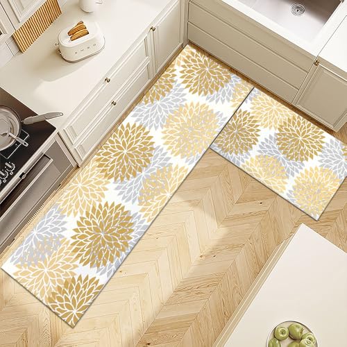 Fchen art Boho-Küchenteppich-Set, 2-teilig, Bauernhaus, rutschfester Küchenteppich, Läufer, waschbar, rutschfeste Teppiche, böhmische Küche, Bodenmatte für Flur, Eingangsbereich, Waschküche von Fchen art